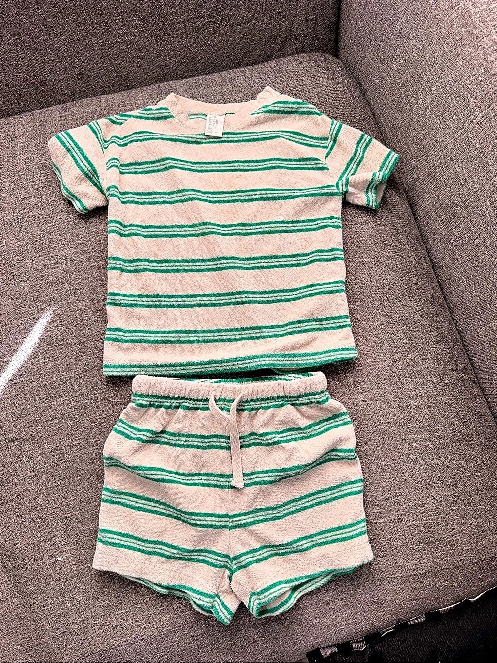 H&M Striped Terry Towelling Set 2T Cream & Green